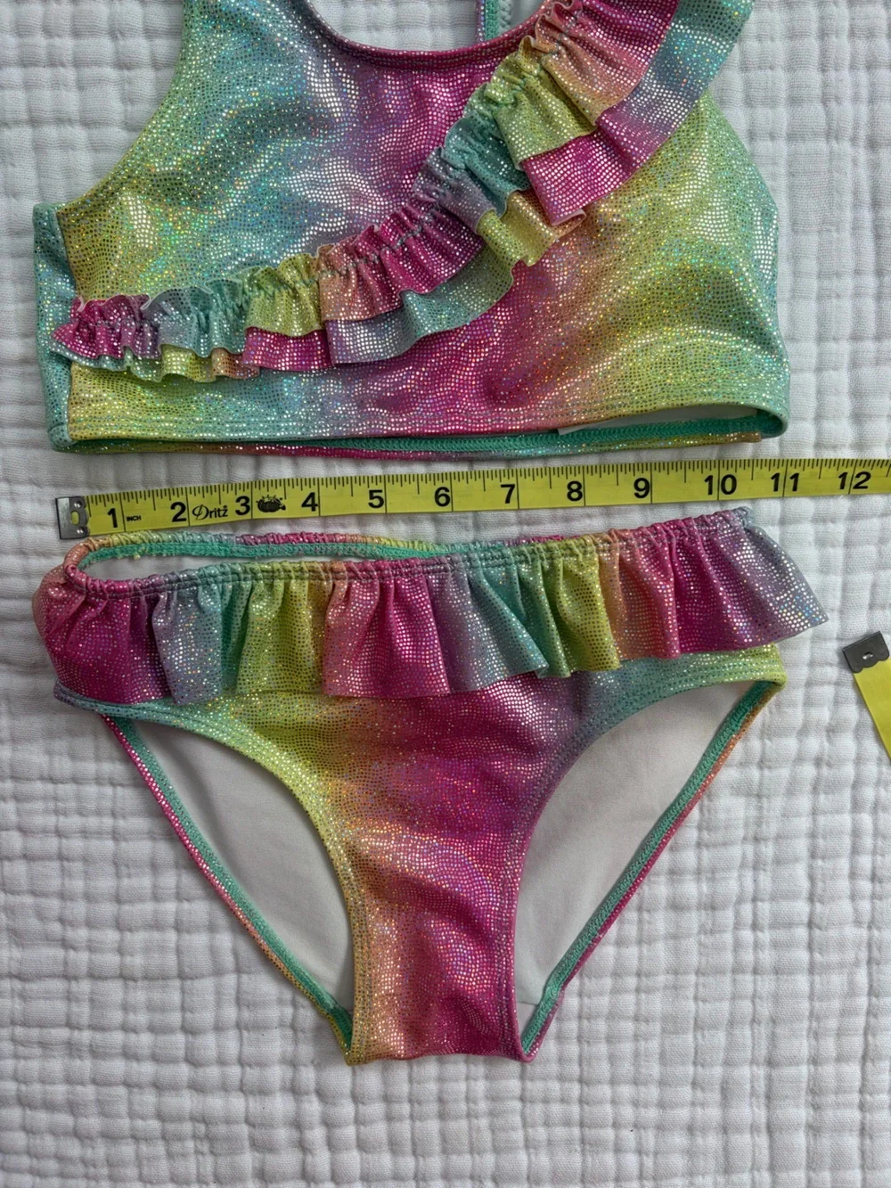 H&M Girls Rainbow Metallic Ruffle Two Piece Bikini Swimsuit 6X/7